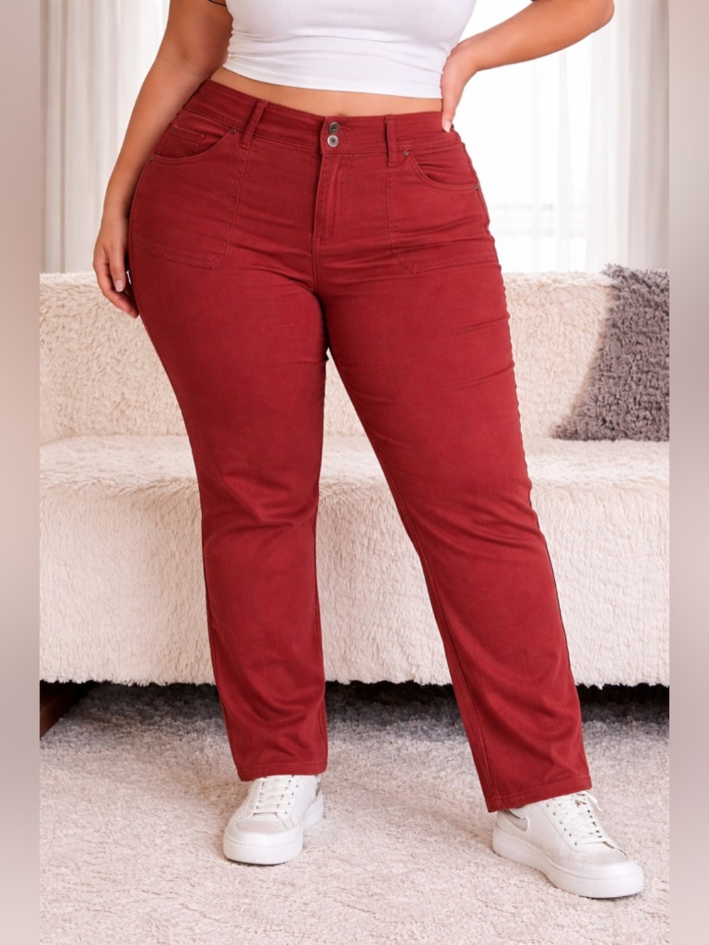 High-Rise Straight Leg Jeans. in Brick Red-khaki and green all some size 18